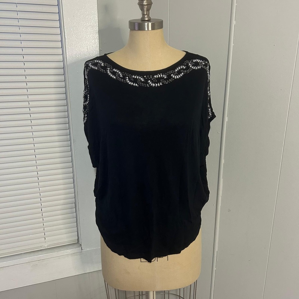 Y2K Black Sequins 100%‎ Rayon Embellished Top Size S